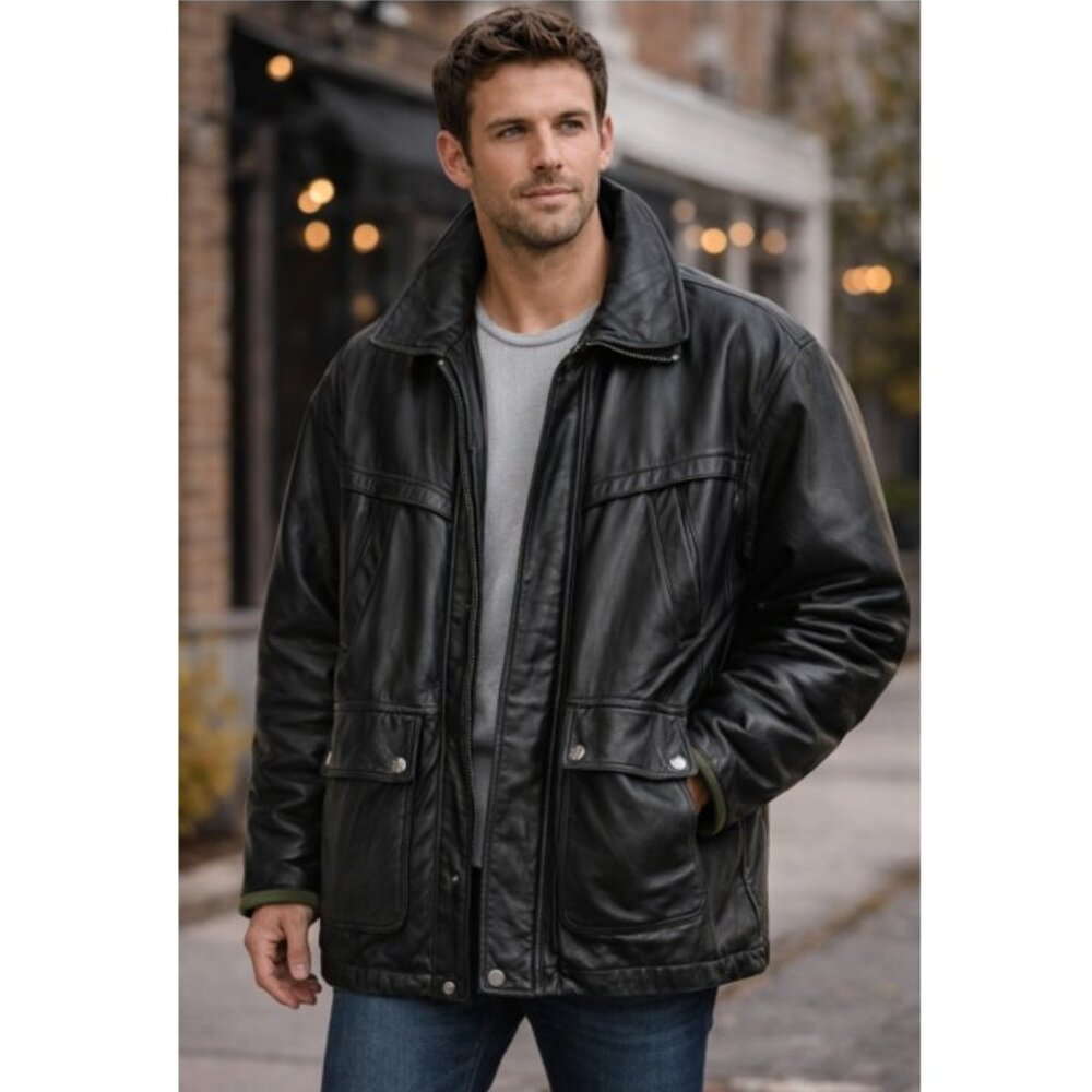 Vintage 90's Oversized Wilsons Leather Black Heavyweight Utility Jacket